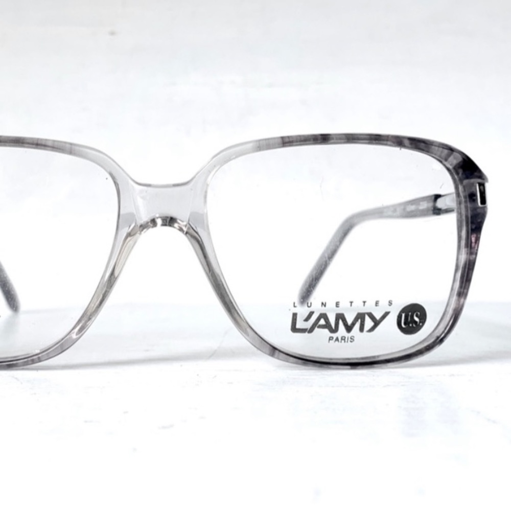 L'AMY Square Grey Clear Tortoise Vintage Eyeglasses Salt Pepper Hair Eyewear